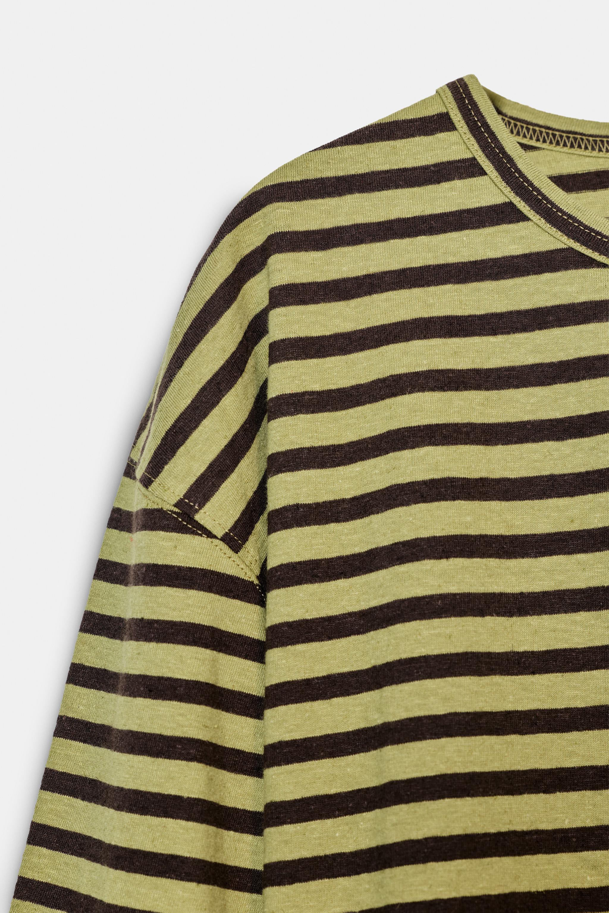STRIPED COTTON AND LINEN T-SHIRT